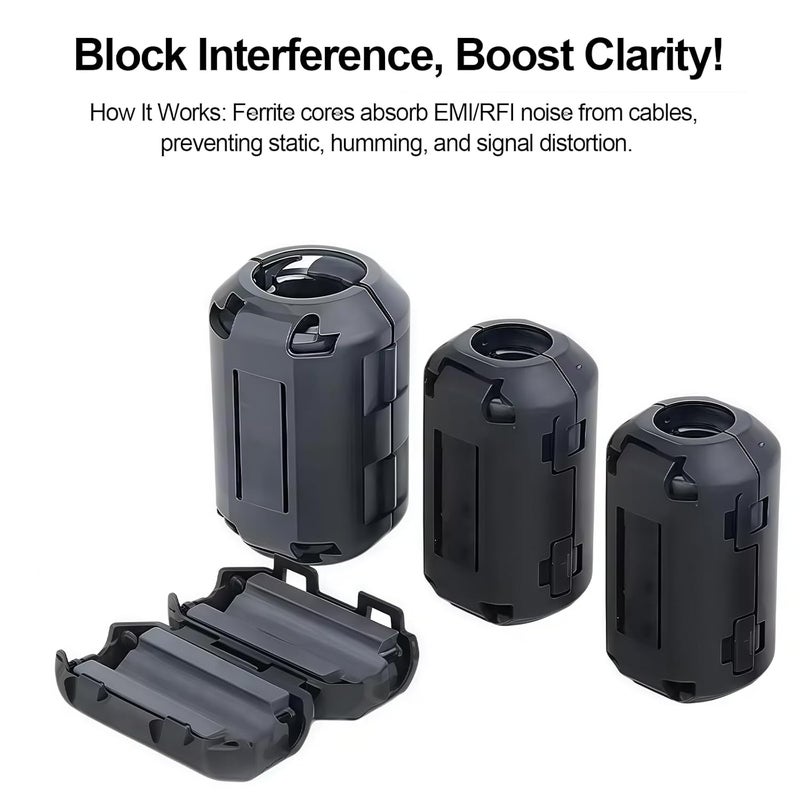 smrtcol 12 Pcs Ferrite Ring Core EMI Noise Suppressor Clip-On Filter (3.5mm/5mm/7mm), Snap-On Interference Reducer for USB, Audio, Video, Charging & Data Cables, Improves Signal Quality - Image 4
